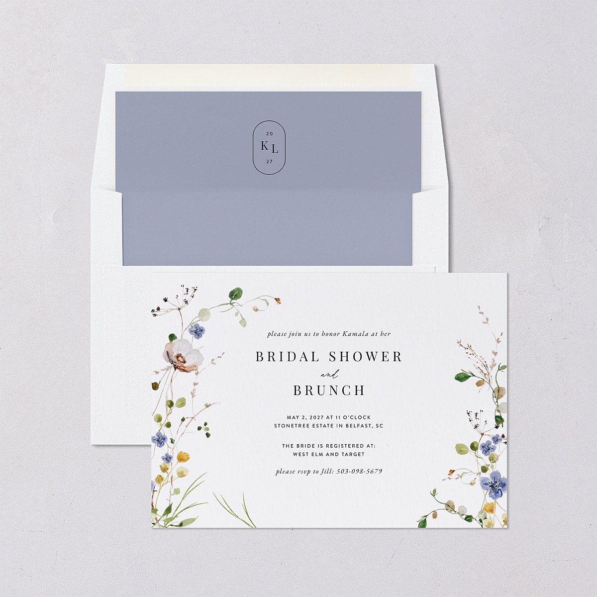Glistening Wildflower Bridal Shower Invitations Pure White Signature Blank Standard