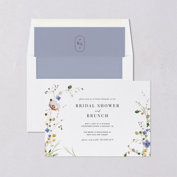 Glistening Wildflower Bridal Shower Invitations Pure White Signature Blank Standard
