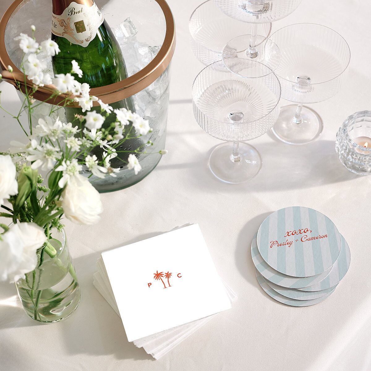 Cabana Stripes Cocktail Napkins Pastel Blue Napkin Uncoined