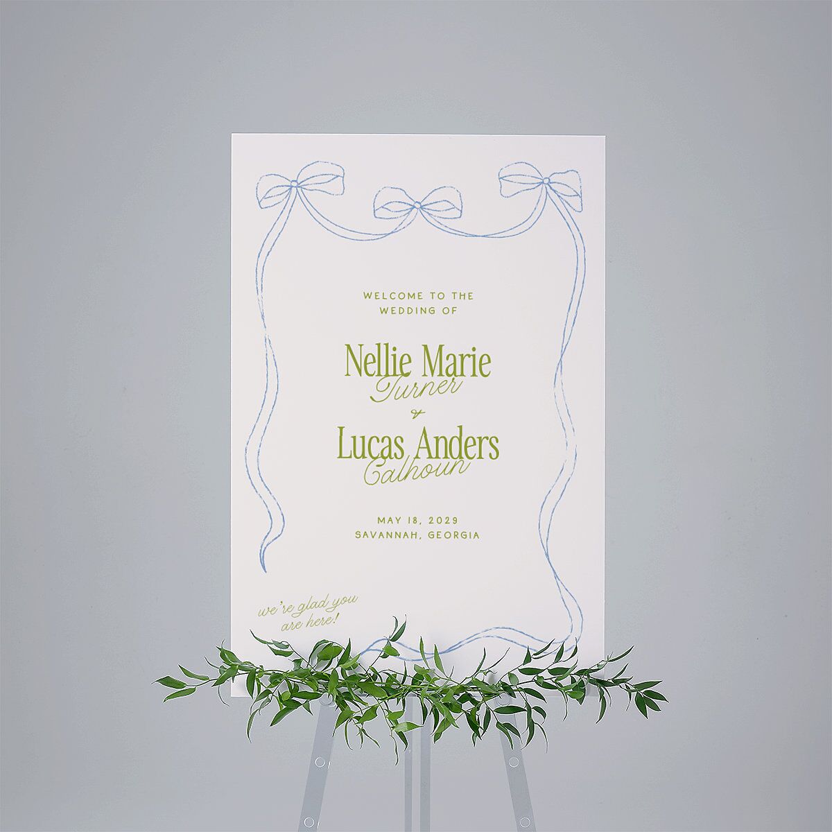 Modern Delicate Bows Standard Welcome Sign Large Peridot Standard Indoor Foam Core L Welcome