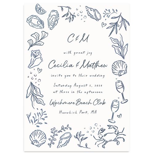 Nautical Border Wedding Invitations Dusty Blue Signature Blank No Standard