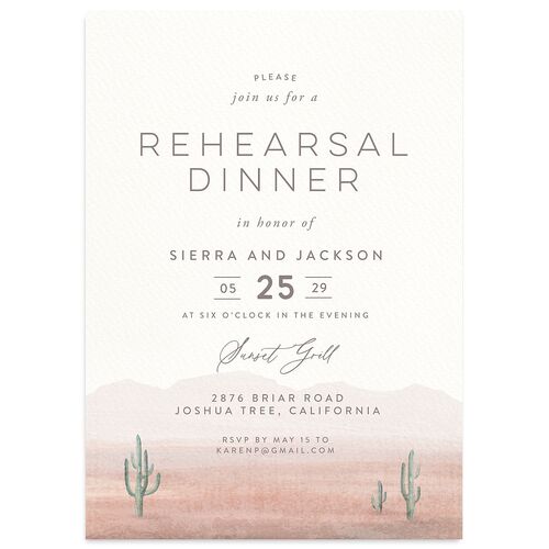 Painted Desert Rehearsal Dinner Invitations Dusty Rose Signature Blank Standard