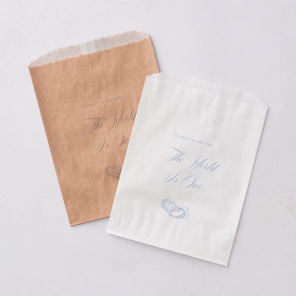 Coastal Oysters and Anchors Wedding Day Paper Favor Bags White Sea Blue Wax-Lined Food Safe Paper