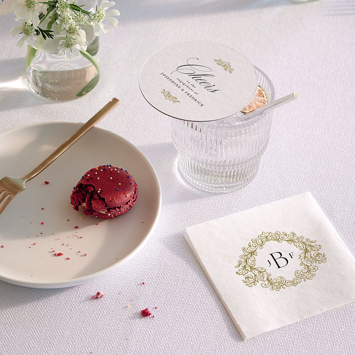 Black Tie Crest Engagement Party Wedding Day Coasters Pure White Cardboard Circle