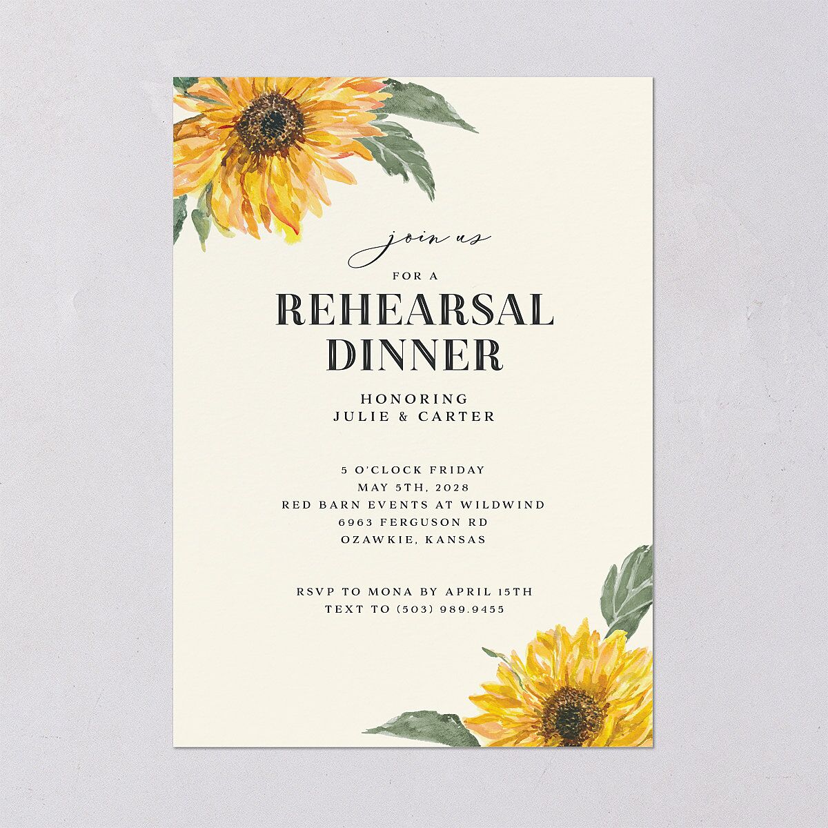 Sunflower Rehearsal Dinner Invitations Cream Signature Blank Standard