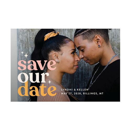 Groovy Lines Save the Date Postcards Coral Pink Postcard
