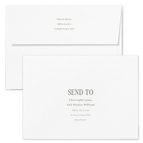 Classically Editorial Wedding Invitation Envelopes Dark Camo White Both Recipient and Return Addresses Standard Signature