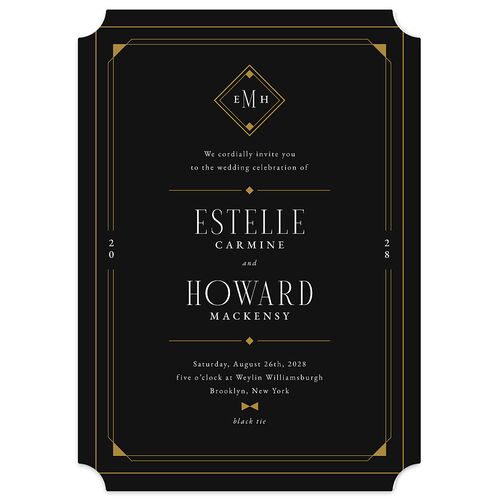 Old Hollywood Glam Wedding Invitations Charcoal Signature Blank No Ticket