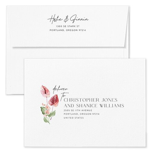 Whimsical Maximalist Floral Wedding Invitation Envelopes Jewel Red Kraft Return Address Standard Signature