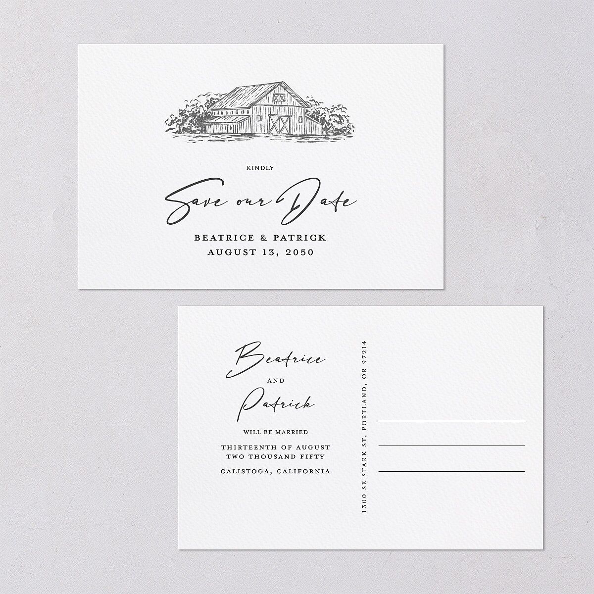 Romantic Setting Save The Date Postcards — view 1