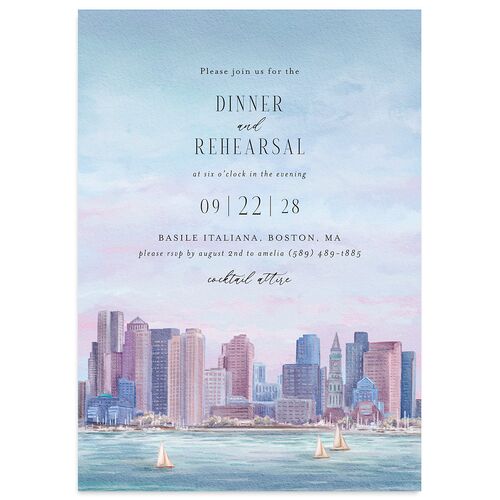 Boston Skyline Rehearsal Dinner Invitations Sheer Lilac Signature Blank Standard