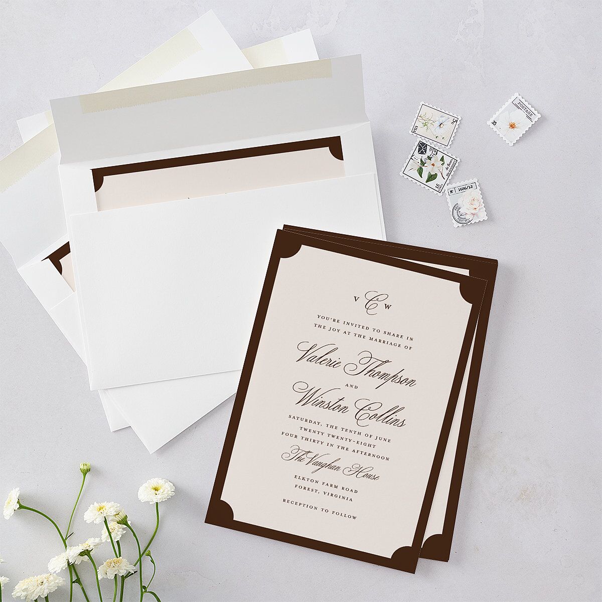 Elegant Eclectic Wedding Invitations Walnut Signature Blank No Ticket