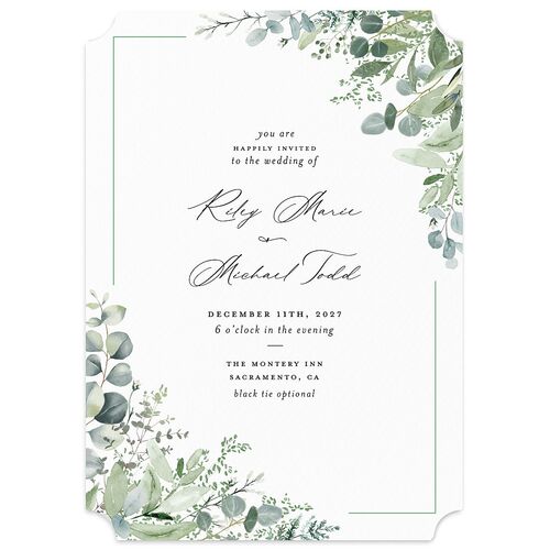 Gorgeous Greenery Wedding Invitations Pure White Signature Blank No Ticket
