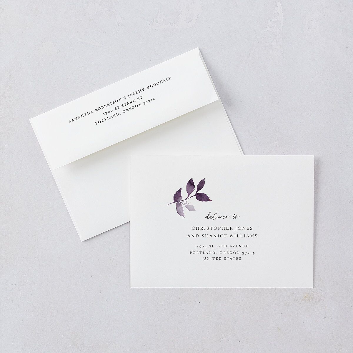 Leafy Frame Wedding Invitations Plum Signature Blank No Standard