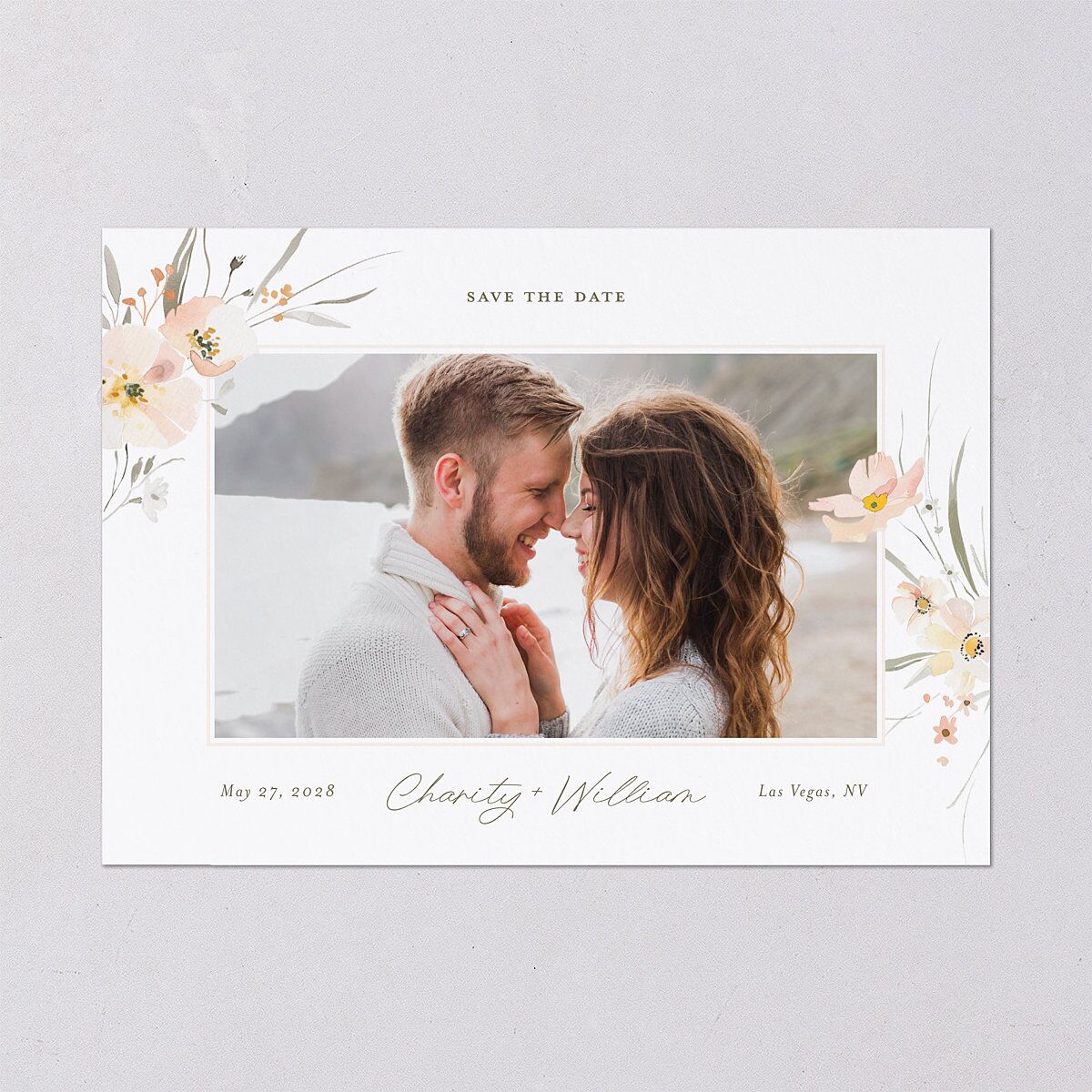 Floral Photo Save the Date Cards Blush Signature smooth Blank No Standard