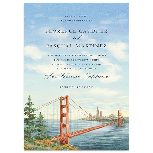 Scenic San Francisco Wedding Invitations Pale Blue Signature Blank No Standard