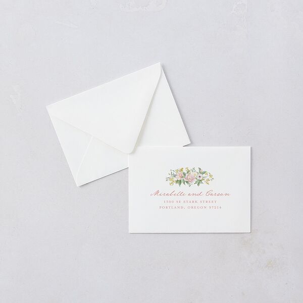 Maximalist Floral Crest Response Card Euro Envelopes White Pink Cotton Return Address Luxe