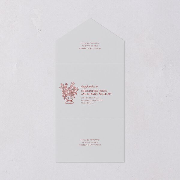 Vintage Vase All-in-One Wedding Invitations Burgundy Signature Light Both Recipient and Return Addresses No
