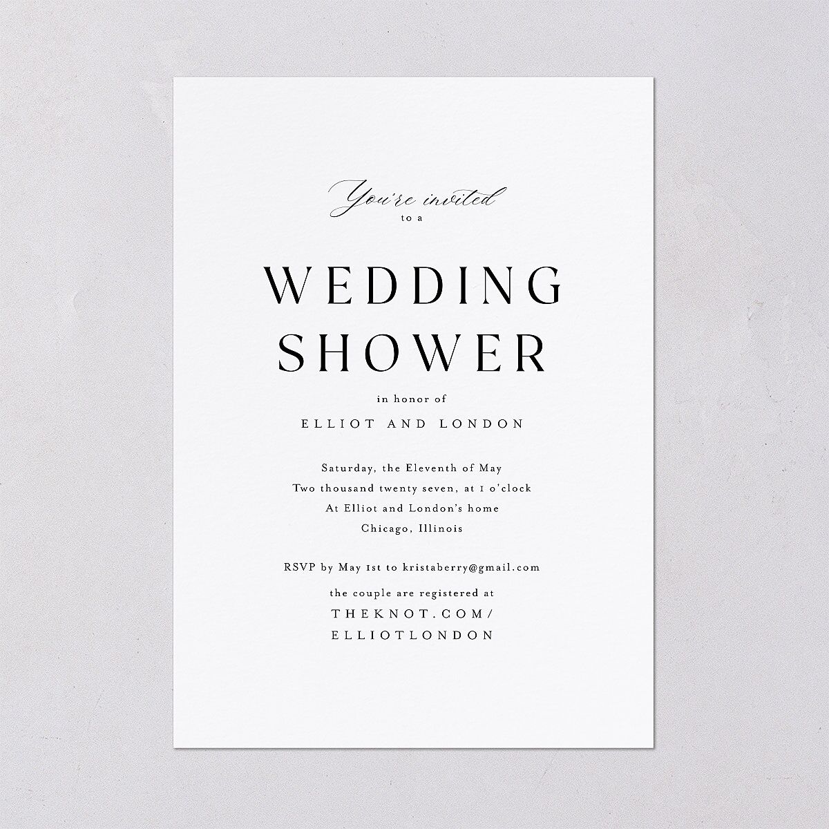 Timeless Typography Bridal Shower Invitations Pure White Signature Blank Standard