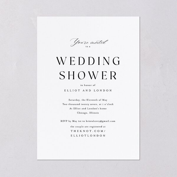 Timeless Typography Bridal Shower Invitations Pure White Signature Blank Standard