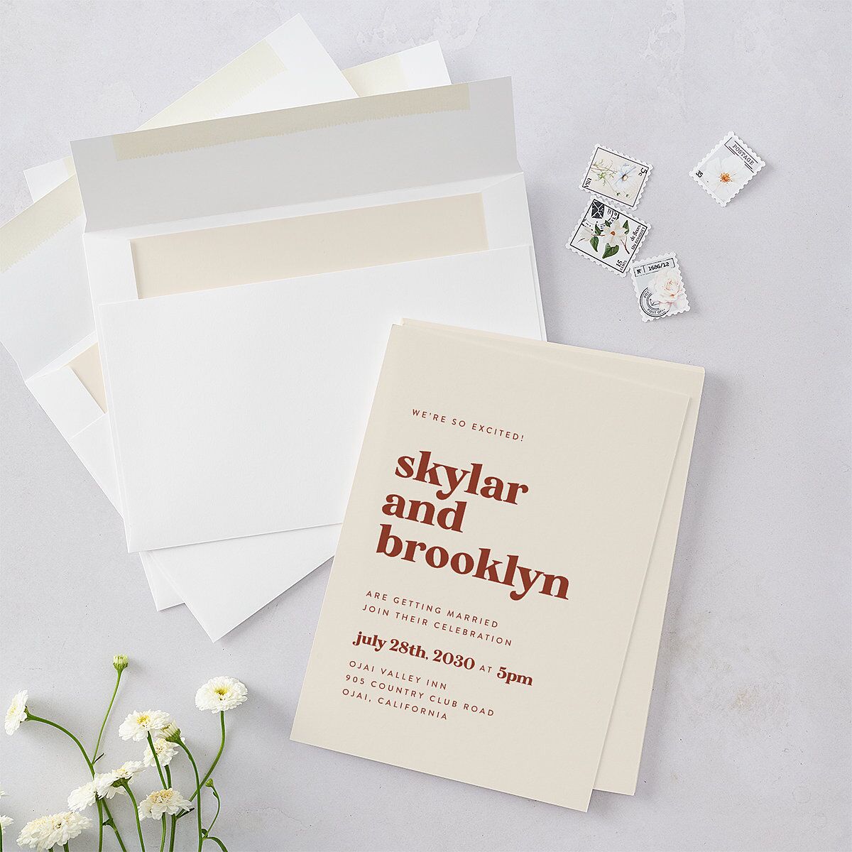 Modern Retro Wedding Invitations Pink Cotton Signature Blank No Standard
