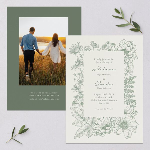 Rustic Botanical Frame Wedding Invitations Moss Signature Blank No Standard
