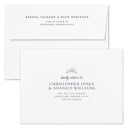 Elegant Garland Crest Wedding Invitation Envelopes Sapphire Rose Return Address Standard Signature