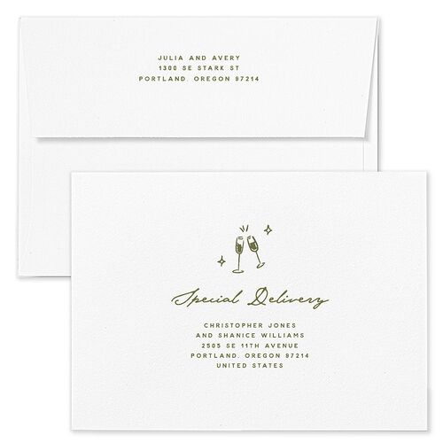 Hand Drawn Cake Wedding Invitation Envelopes White Dark Camo Both Recipient and Return Addresses Standard Signature