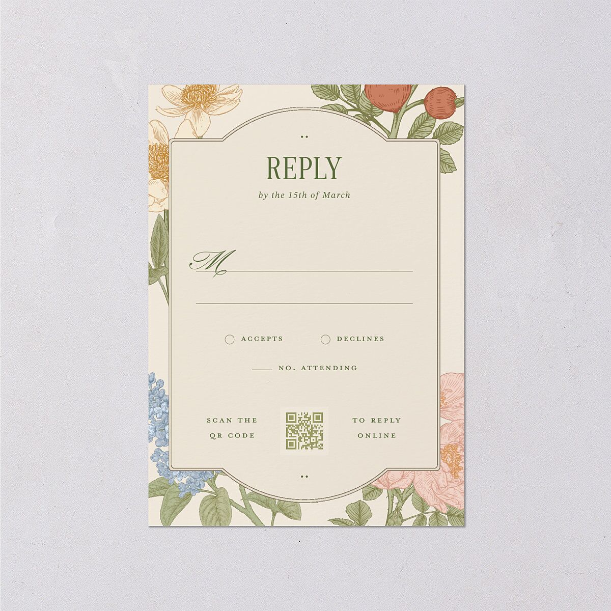 Floral Vintage Lattice Wedding Response Cards Champagne Signature Standard