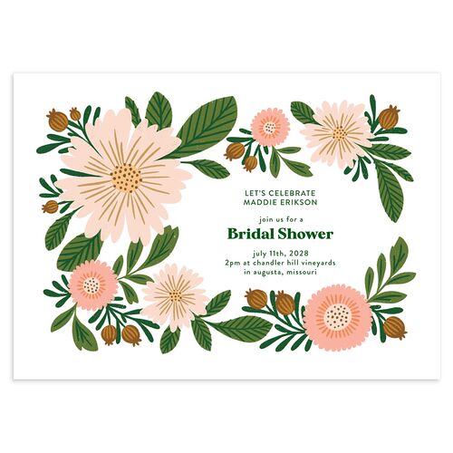 Retro Bloom Bridal Shower Invitations Scottish Green Signature Blank Standard