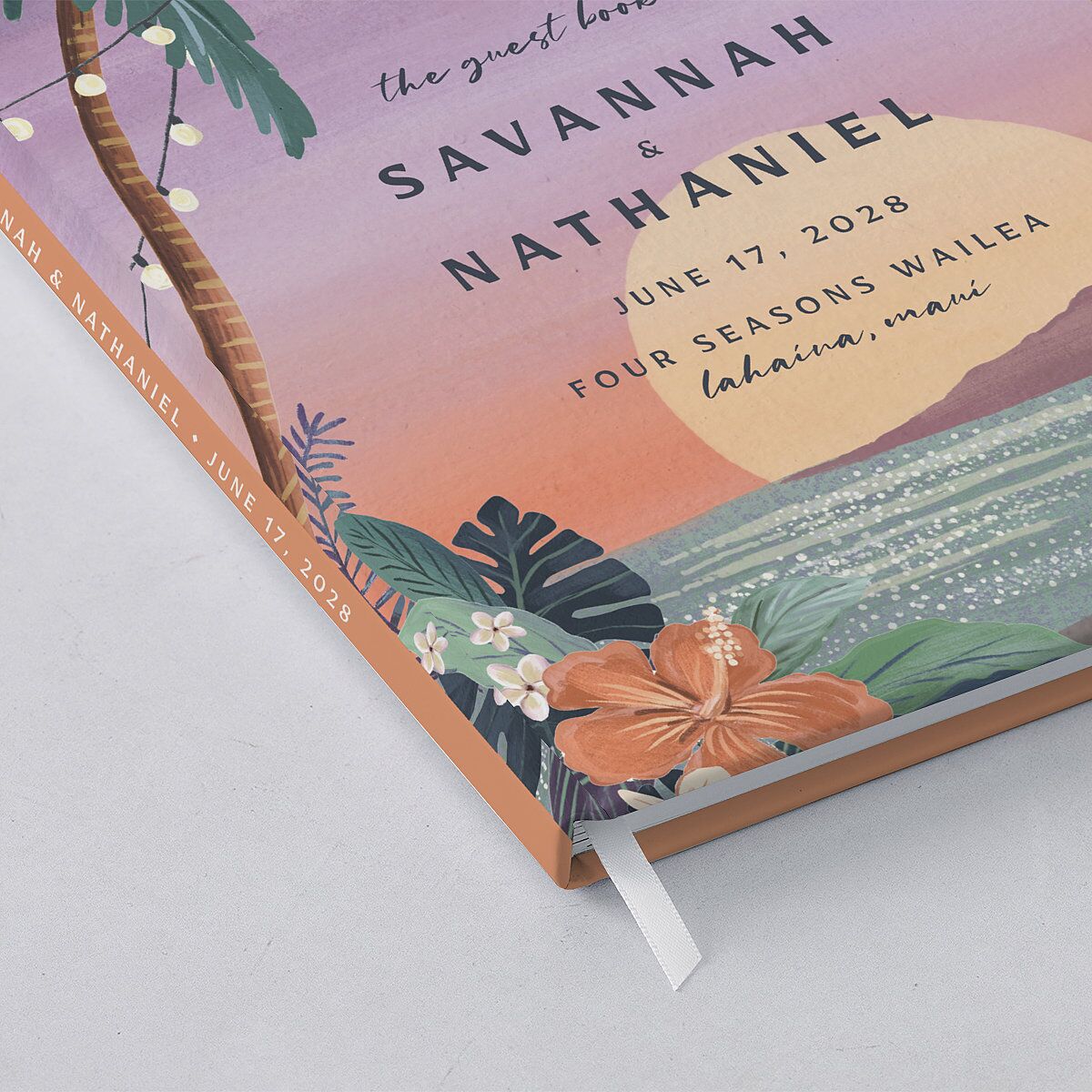 Vintage Island Wedding Guest Book Rose Gold