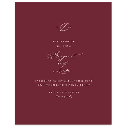 Black Tie Initial Wedding Guest Book Merlot