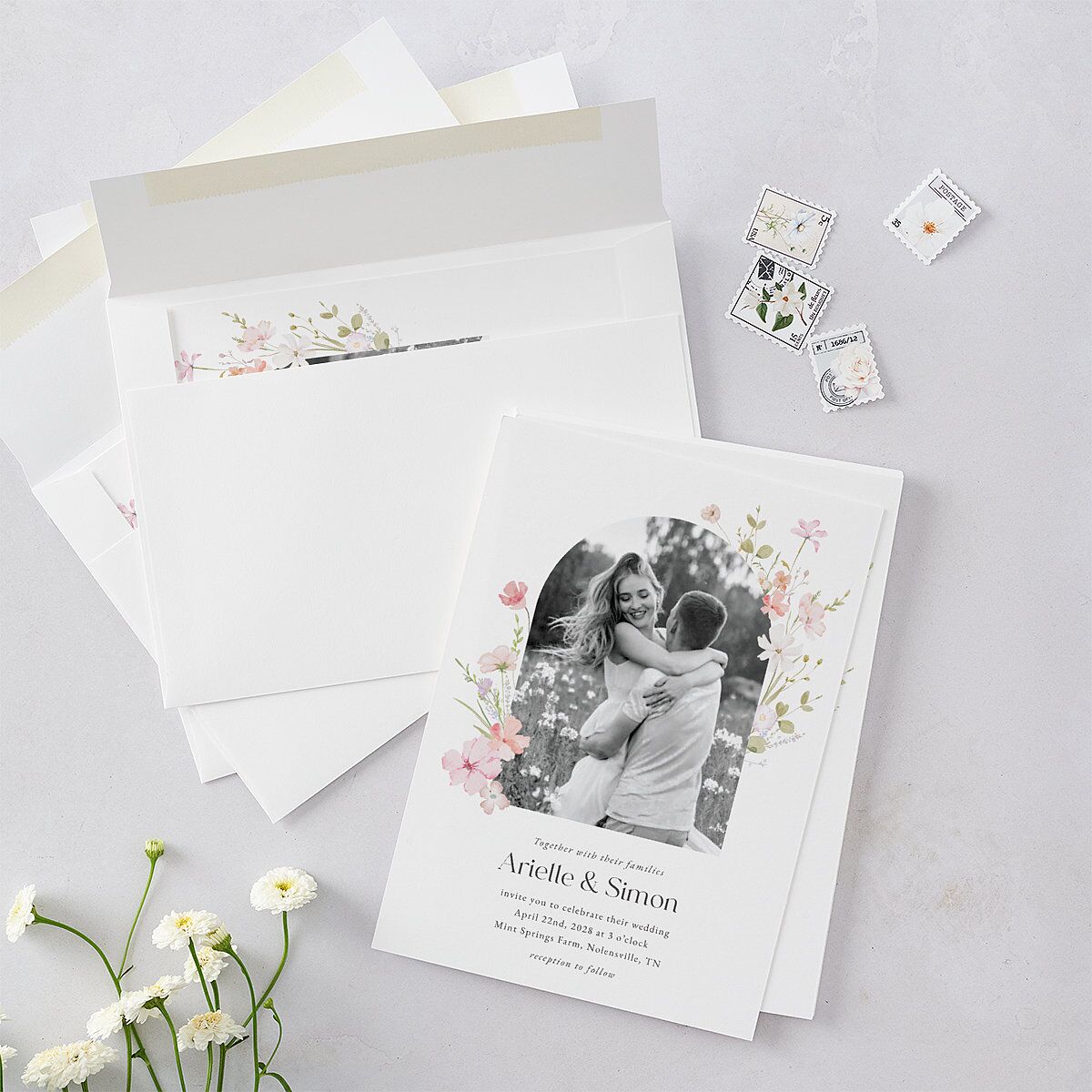 Wildflower Photo Wedding Invitations Peony Signature Blank No Rounded