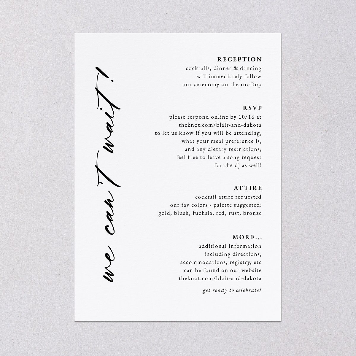 Vertical Names Wedding Invitations Pure White Signature Blank No Standard