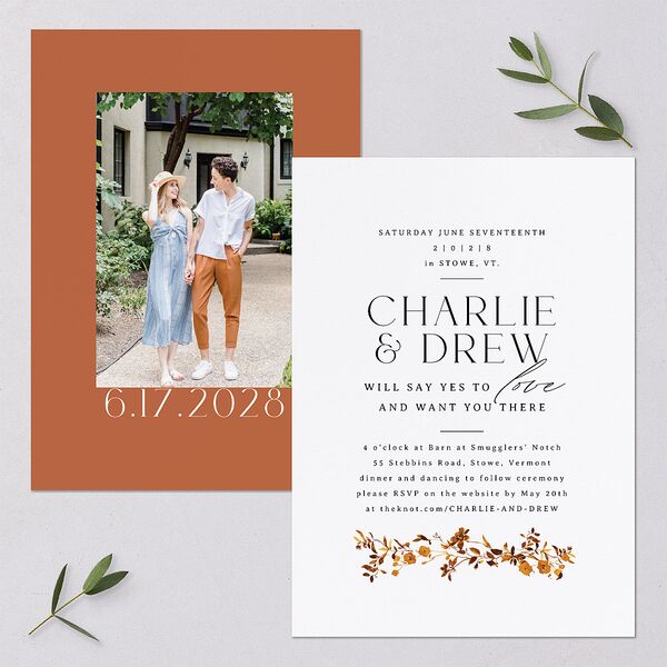 Simple Vine Wedding Invitations Terracotta Signature Blank No Standard