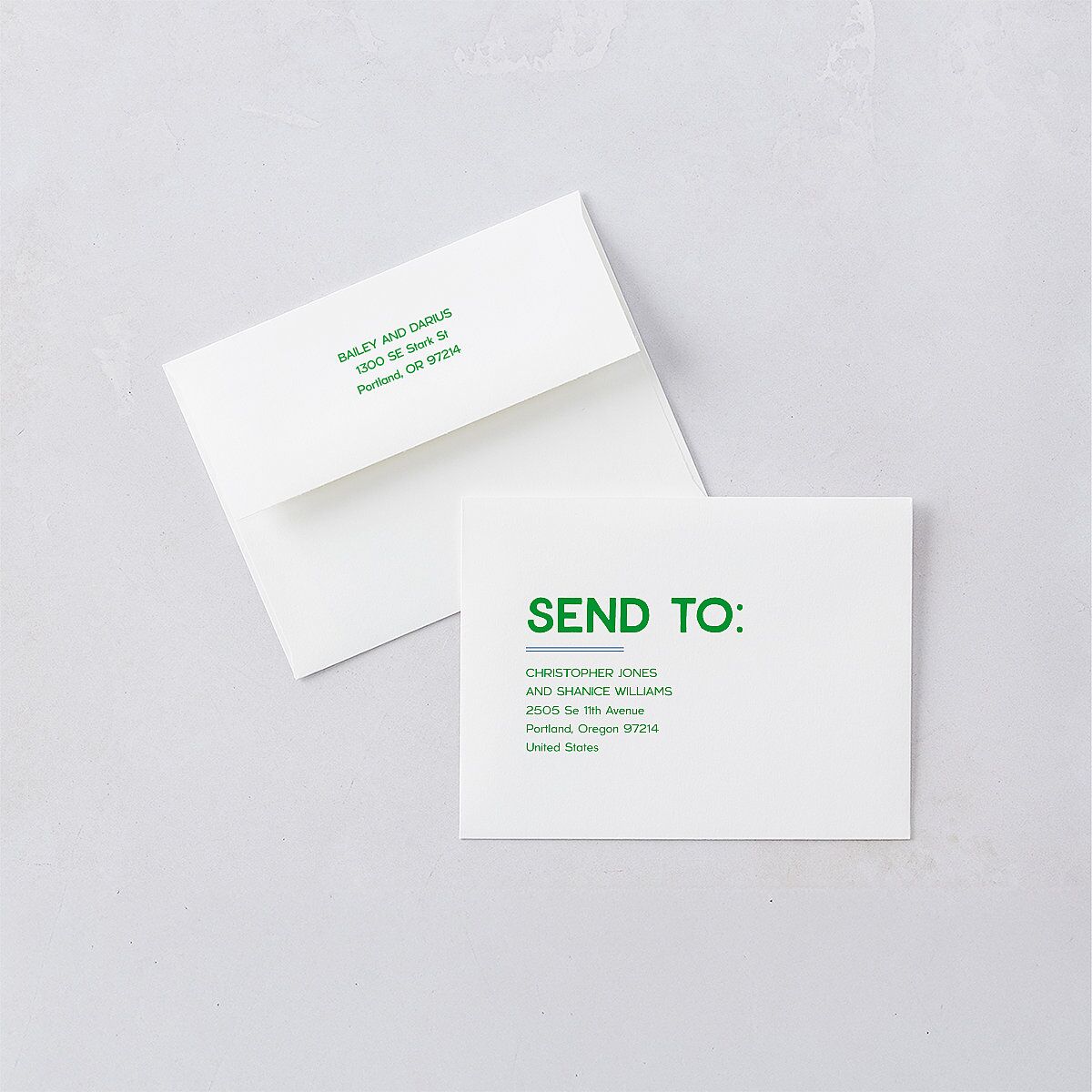 Hand Drawn Party Save the Date Petite Card Envelopes White Jewel Green Both Recipient and Return Addresses Signature Standard