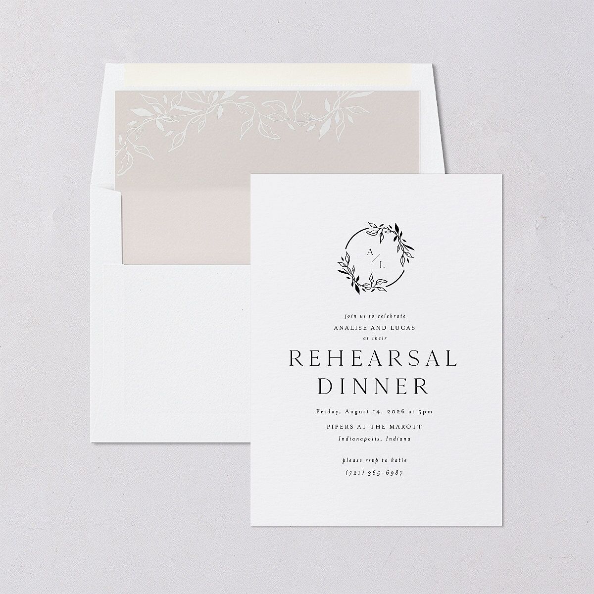 Monogram Leaves Rehearsal Dinner Invitations — view 4