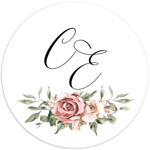 Floral Monogram Wedding Stickers Rose Quartz Circle