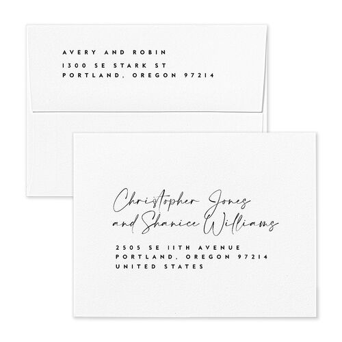Modern Vow Save the Date Magnet Envelopes White Fog Both Recipient and Return Addresses Signature Standard