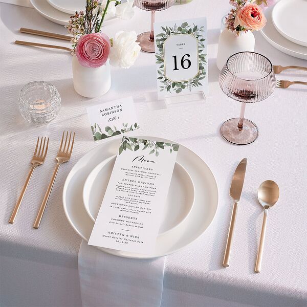Eucalyptus Frame Place Cards No Foil Pure White Signature