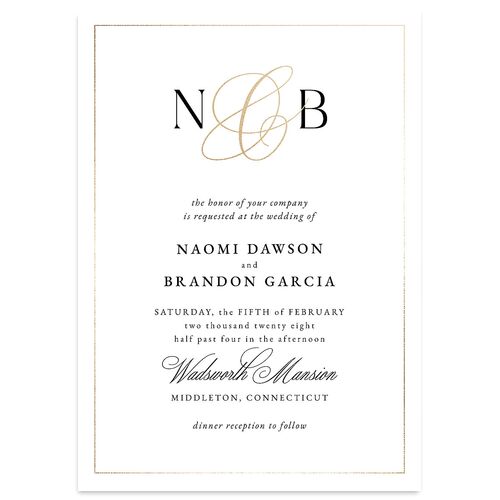 Romantic Ampersand Foil Wedding Invitations Pure White Gold Signature Blank No Standard