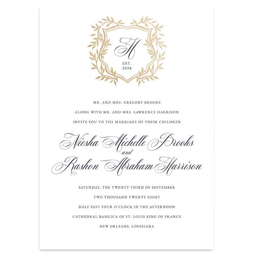 Formal Crest Wedding Invitations Gold Moody Blue Signature Blank No Standard