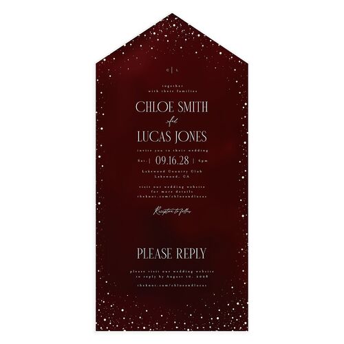 Sparkling Night All-in-One Wedding Invitations Burgundy Signature Light Both Recipient and Return Addresses No