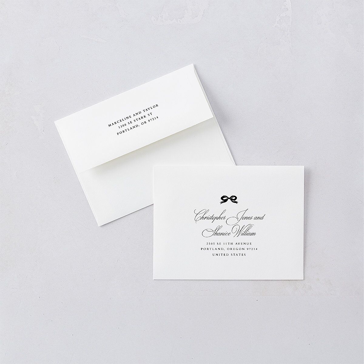 Classic Champagne with Bows Save the Date Magnet Envelopes White Pure White Both Recipient and Return Addresses Signature Standard