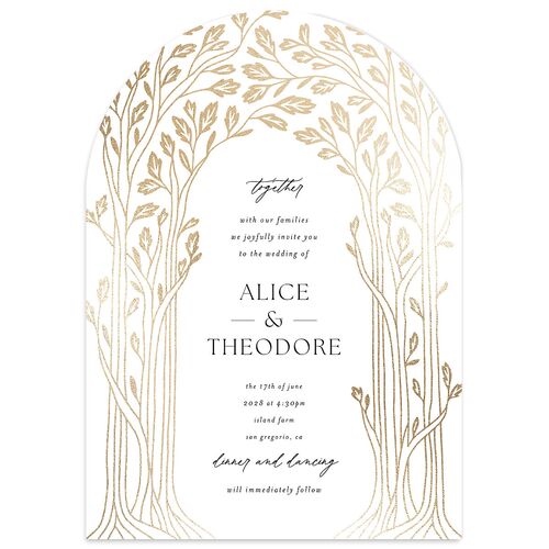 Arboretum Archway Foil Wedding Invitations Gold Pure White Signature Blank No Arch