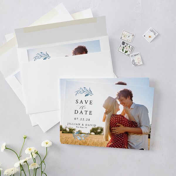 Classic Greenery Save The Date Cards Ocean Signature smooth Blank No Standard