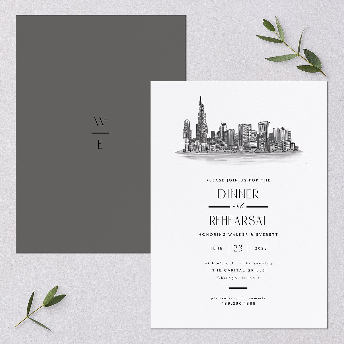 Watercolor Chicago Rehearsal Dinner Invitations Licorice Signature Blank Standard