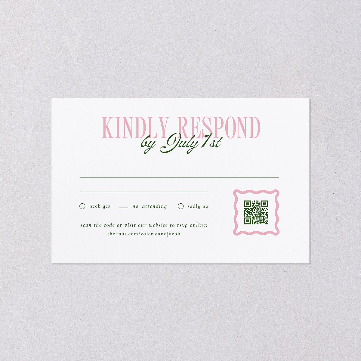 Wavy Frame Photo All-in-One Wedding Invitations Scottish Green Signature Light Both Recipient and Return Addresses No