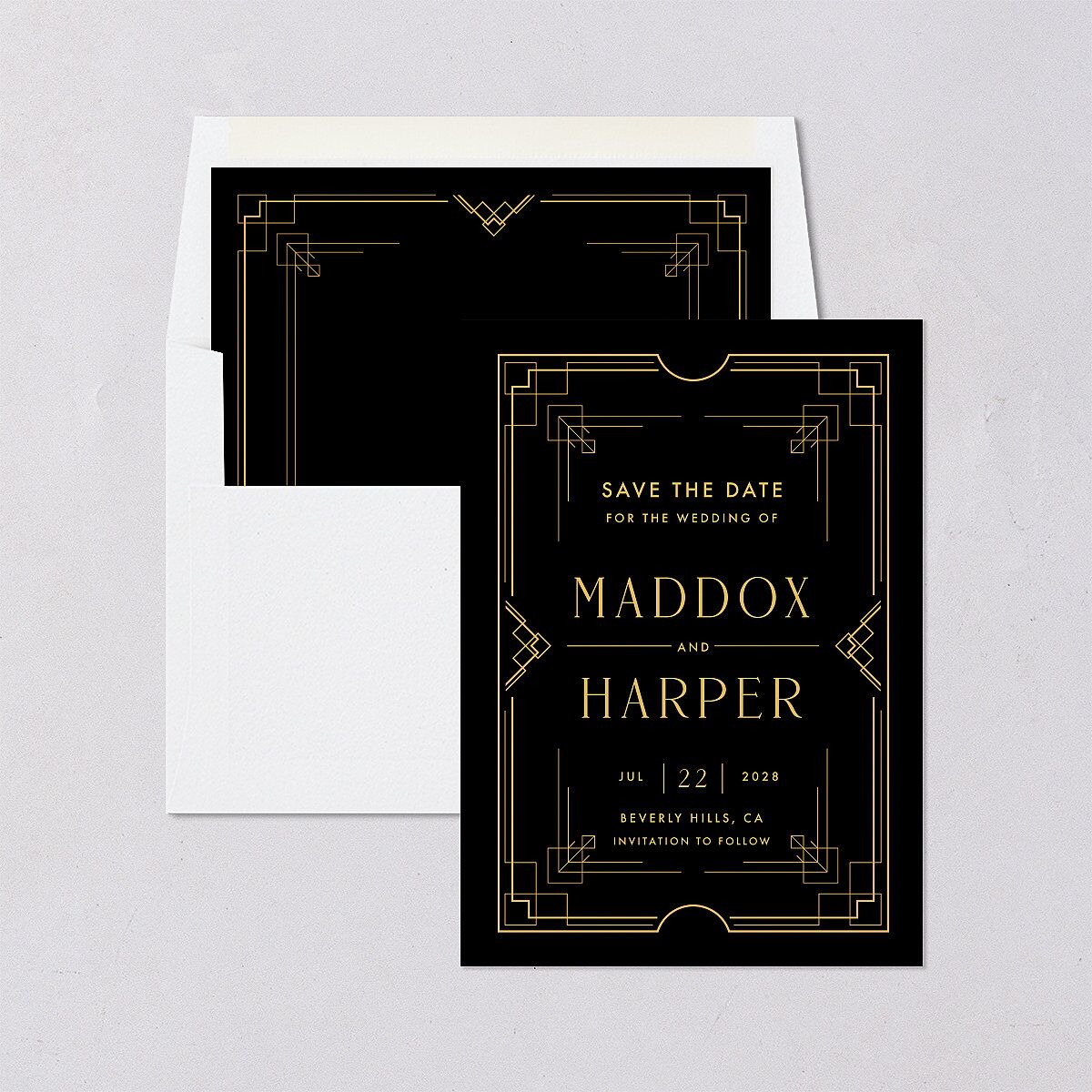 Vintage Hollywood Save The Date Cards Licorice Signature smooth Blank No Standard
