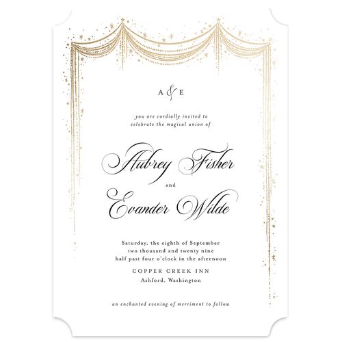 Fairytale Luxury Foil Wedding Invitations Pure White Gold Signature Blank No Ticket